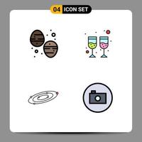 Stock Vector Icon Pack mit 4 Zeilen Zeichen und Symbolen für Schokoladenei Planeten Süßigkeiten Weinuniversum editierbare Vektordesign-Elemente