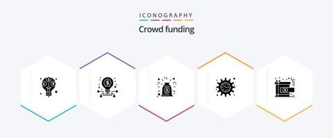 Crowdfunding 25 Glyphen-Icon-Pack inklusive Geschenk. Projektziel. Vereinbarung. Zeitleiste. Finanzierung vektor