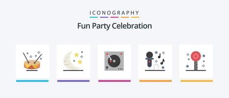 Party Flat 5 Icon Pack inklusive Lutscher. Gruppe. mischen. Musik. Karaoke. kreatives Symboldesign vektor