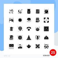 uppsättning av 25 kommersiell fast glyfer packa för kittel utveckling gåva com browser redigerbar vektor design element
