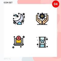 uppsättning av 4 modern ui ikoner symboler tecken för firande pengar måne företag operationer timme redigerbar vektor design element