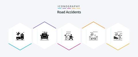 Verkehrsunfälle 25 Glyphen-Icon-Pack inklusive Auto. Unfälle. und. Absturz. Straße vektor