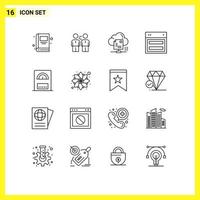 16 universelle Gliederungszeichen Symbole des Website-Design-Handshake-Dokuments online bearbeitbare Vektordesign-Elemente vektor