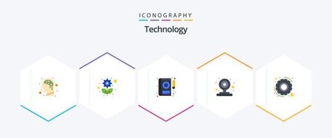 Technologie 25 Flat Icon Pack inklusive Optionen. Videokamera. Wagen. Webcam. Kamera vektor