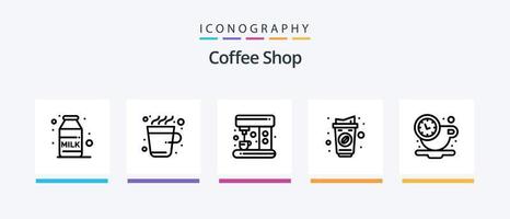 Coffee Shop Line 5 Icon Pack inklusive Shop. Kaffee. Kaffee. Laden. Kaffee. kreatives Symboldesign vektor