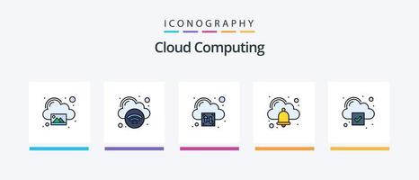 Cloud-Computing-Linie gefüllt 5 Icon Pack inklusive config. Wolke. Video. Wolke. kreatives Symboldesign vektor