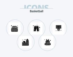 Basketball-Glyphen-Icon-Pack 5 Icon-Design. Band. Korb. Planke. Spielerkleid. Kleider vektor