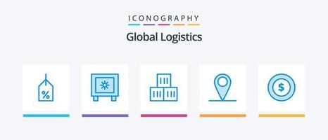 global logistik blå 5 ikon packa Inklusive logistik. värld. låda. stift. global. kreativ ikoner design vektor