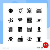 Gruppe von 16 soliden Glyphen Zeichen und Symbolen für Ehering Ring acht bearbeitbare Vektordesign-Elemente für Radiomusik vektor