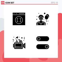 Piktogrammsatz aus 4 einfachen soliden Glyphen der Browser-Videoentwicklung Joker-Steuerung editierbare Vektordesign-Elemente vektor