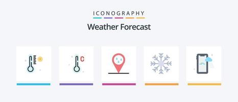 Wetter Flat 5 Icon Pack inklusive . Schnee. regnerisch. kreatives Symboldesign vektor