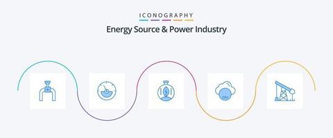 Energiequelle und Energiewirtschaft blau 5 Icon Pack inklusive Öl. Konstruktion. grün. Co-Industrie. umweltfreundlich vektor