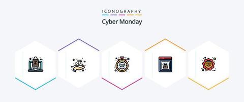 Cyber Monday 25 Filledline Icon Pack inklusive Rabatt. online. Cyber. Laden. Rabatt vektor