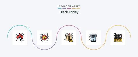 Black Friday Line Filled Flat 5 Icon Pack inklusive Black Friday. Rechnung. Verkauf. schwarzer Freitag. Geschenkbox vektor