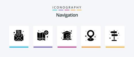 Navigationsglyphe 5 Icon Pack inklusive Schild. Stift. Punkt. Karte. Stift. kreatives Symboldesign vektor