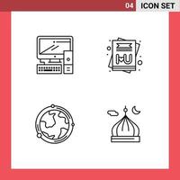 Stock Vector Icon Pack mit 4 Zeilenzeichen und Symbolen für die Entdeckung von editierbaren Vektordesign-Elementen für Computerwelt-PC-Nachrichten