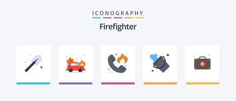 Feuerwehrmann Flat 5 Icon Pack inklusive Arzt. Tasche. Feuer. Werkzeug. Feuer. kreatives Symboldesign vektor