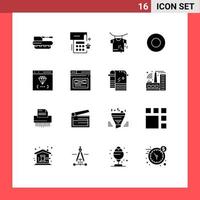 modern uppsättning av 16 fast glyfer pictograph av kodning app fest service maträtt redigerbar vektor design element
