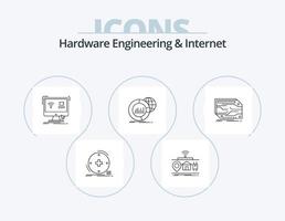 Hardware-Engineering und Internet-Line-Icon-Pack 5 Icon-Design. Industrie. Fabrik. Netz. Server. Daten vektor