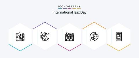 internationell jazz dag 25 linje ikon packa Inklusive multimedia. CD disk . musik . piano vektor