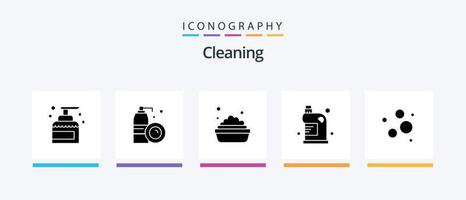 Reinigungsglyphe 5 Icon Pack inklusive clean. Fluid. sprühen. Abfluss. sauber. kreatives Symboldesign vektor