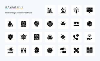 25 Solid Glyph Icon Pack für Biochemie und Medizin im Gesundheitswesen vektor