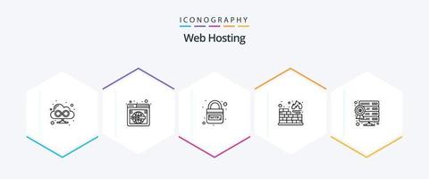 Webhosting-Icon-Paket mit 25 Zeilen einschließlich Server. Schutz. Domain. Firewall. Sicherheit vektor