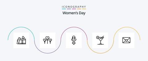 kvinnor dag linje 5 ikon packa Inklusive cocktail. kvinnors. kärlek. kvinnor. mikrofon vektor