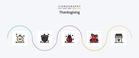 Thanksgiving Line gefüllt Flat 5 Icon Pack inklusive Frühstück. Obst. Herbst. Cranberry. Winter vektor
