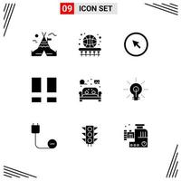 Aktienvektor-Icon-Pack mit 9 Zeilenzeichen und Symbolen für das Stuhllayout Klicken Sie auf den Schnittstellenzeiger editierbare Vektordesign-Elemente vektor