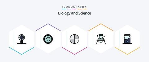 Biologie 25 Filledline Icon Pack inklusive Labor. Chemie. Labor. Biologie. Tablette vektor