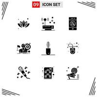 Stock Vector Icon Pack mit 9 Zeilen Zeichen und Symbolen für Zubehörmarkt Audio Hit Business editierbare Vektordesign-Elemente