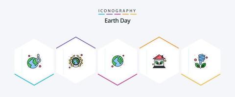 Earth Day 25 Filledline Icon Pack inklusive Glühbirne. Haus. die Gesellschaft. Anwesen. Welt vektor