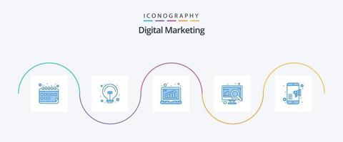 Digital Marketing Blue 5 Icon Pack inklusive Marketing. Suche. Analyse. Leistung. Analyse vektor