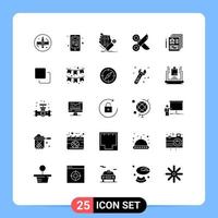 Gruppe von 25 soliden Glyphen Zeichen und Symbolen für Scheibenpapier Telefonschneiden Währung editierbare Vektordesign-Elemente vektor