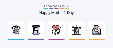 Lycklig mödrar dag linje fylld 5 ikon packa Inklusive gåva . kvinna. pulver. kosmetika. kreativ ikoner design vektor