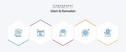islam und ramadan 25 blaues symbolpaket inklusive mädchen. Muslim. Lebensmittel. Islam. Kunst vektor