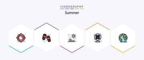 Sommer 25 Filledline Icon Pack inklusive Globus. Sommer. Meer. Ventilator. Luft vektor