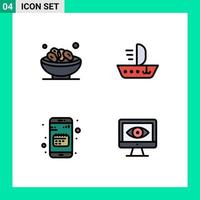 4 universell fylld linje platt färger uppsättning för webb och mobil tillämpningar skål dagordning muslim fartyg kalender redigerbar vektor design element