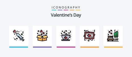 valentines dag linje fylld 5 ikon packa Inklusive te. kopp. hjärta. kaffe. kärlek. kreativ ikoner design vektor