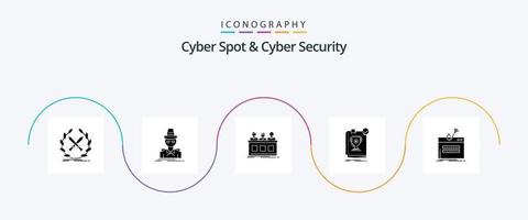 Cyber Spot und Cyber Security Glyph 5 Icon Pack inklusive Leader. Buchen. Spion. Jury. Experte vektor