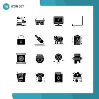 16 fast glyf begrepp för webbplatser mobil och appar låsa stiga på dator tillbaka pc redigerbar vektor design element
