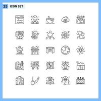 Gruppe von 25 Zeilen Zeichen und Symbolen für die Datenverwaltung Computing Bowl Gear Cloud editierbare Vektordesign-Elemente vektor