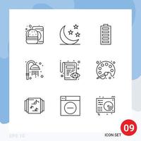 Stock Vector Icon Pack mit 9 Zeilen Zeichen und Symbolen zum Bearbeiten der Dusche Batterie Sauna vollständig bearbeitbare Vektordesign-Elemente