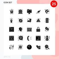 Packung mit 25 modernen soliden Glyphen Zeichen und Symbolen für Web-Printmedien wie Känguru australischer Ort Australien online bearbeitbare Vektordesign-Elemente vektor