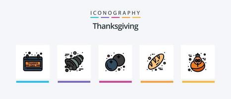Thanksgiving Line gefüllt 5 Icon Pack inklusive Essen. Kürbis. Buchen. das Erntedankfest. Hut. kreatives Symboldesign vektor