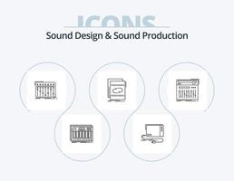 ljud design och ljud produktion linje ikon packa 5 ikon design. retro. spela in. övervaka. studio. mixer vektor