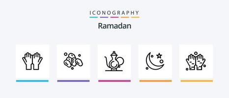ramadan linje 5 ikon packa Inklusive iftar. bön. lunch. be. man. kreativ ikoner design vektor
