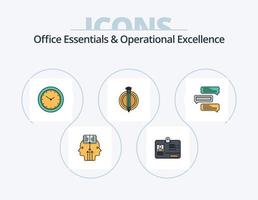 Office Essentials und Operational Excellence Line gefüllt Icon Pack 5 Icon Design. Prüfbericht. hell. Hand. Plaudern. Birne vektor