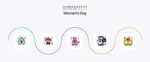 Womens Day Line gefüllt Flat 5 Icon Pack inklusive Liebhaber. Kleider. Liebe. App vektor